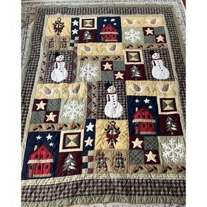 Vintage Winter Quilt 61x80 Cottagecore Snowman Cozy Blanket Decor